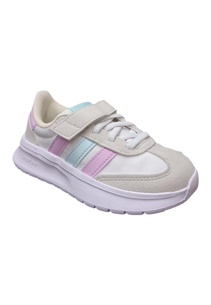 Scarpe sneakers Bambine e ragazze adidas RUN70s  bianco-grigio-fuxja-verde acqua laccio elastico e velcro