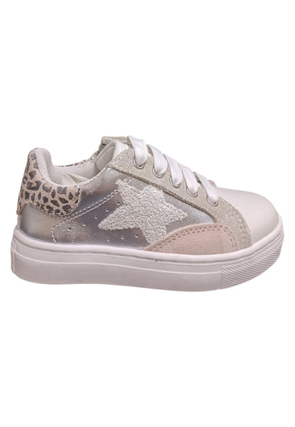 Scarpe sneakers Bambine e ragazze balducci BUTTER  bianco-argento-beige-maculato laccio e zip laterale