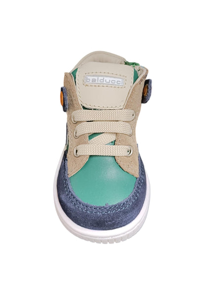 Sneakers primi passi bambino Balducci Cita blu verde bordeaux pelle - Stile tricolore con lacci