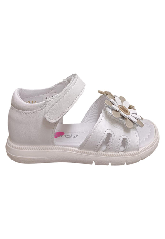 Sandalo bambina Balocchi Paris bianco pelle - Sandalo tallonato primi passi con velcro