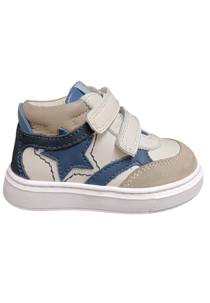 Sneakers primi passi bambino Balducci Cita beige blu pelle - Stile naturale con velcro