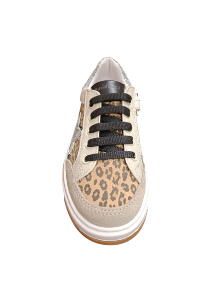 Sneakers bambina Balducci Trike beige nero maculato pelle - Stile animalier con zip laterale