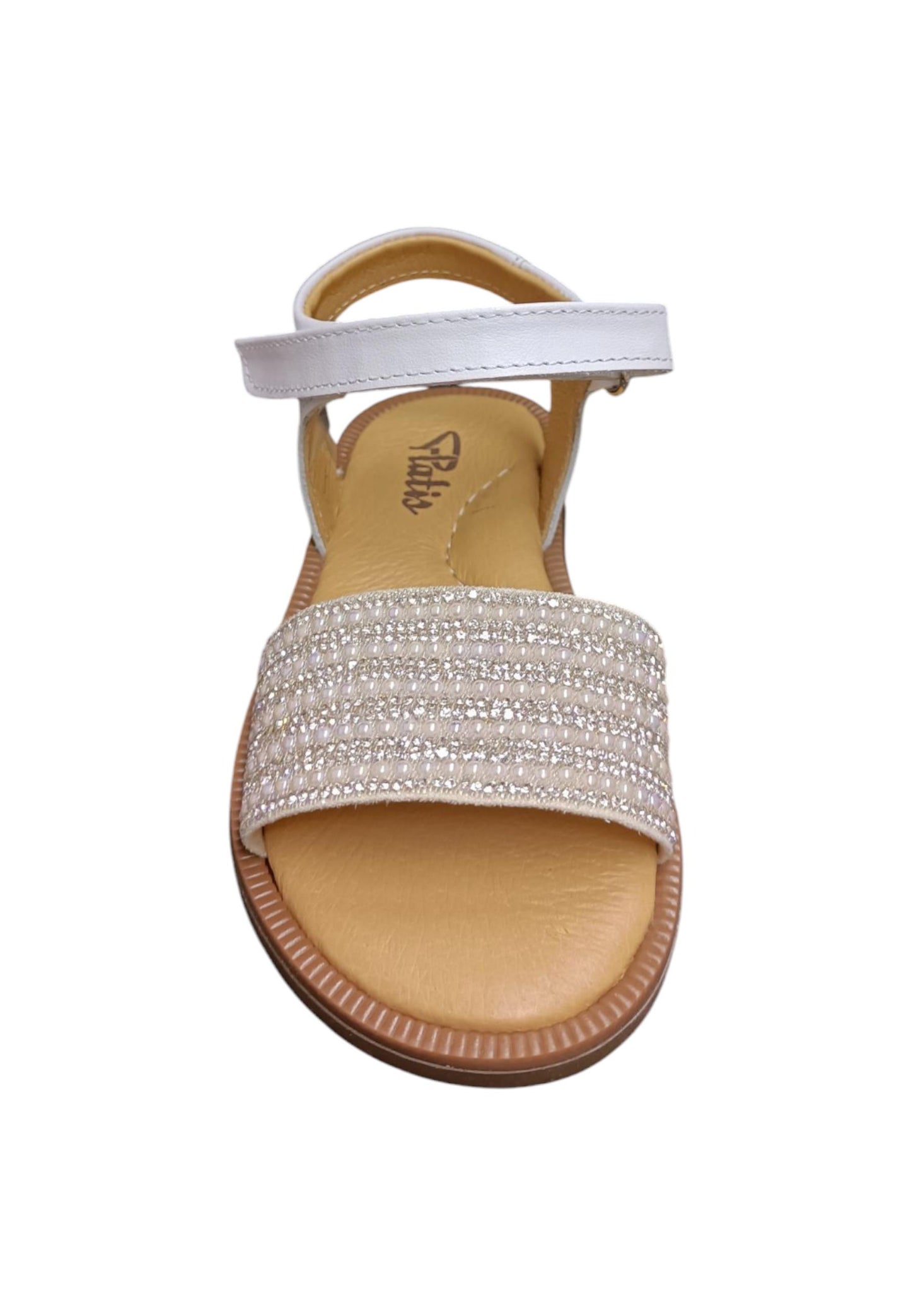 Sandalo bambina Platis Open Classic bianco-silver pelle - Sandalo da passeggio con velcro