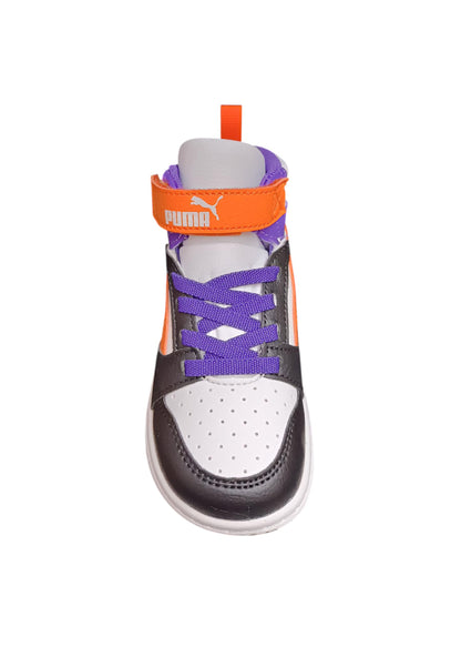 sarpe sneakers Bambine e ragazze PUMA REBOUND  bianco-nero-fuxja-arancione laccio elastico e velcro