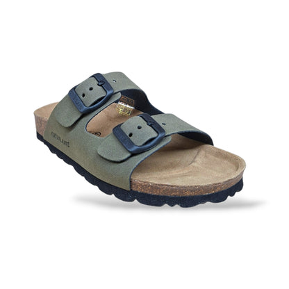Ciabatta Bio Sughero Bambini e Ragazzi Grunland Junior Luce Oliva – Sottopiede Sughero EVA Verde