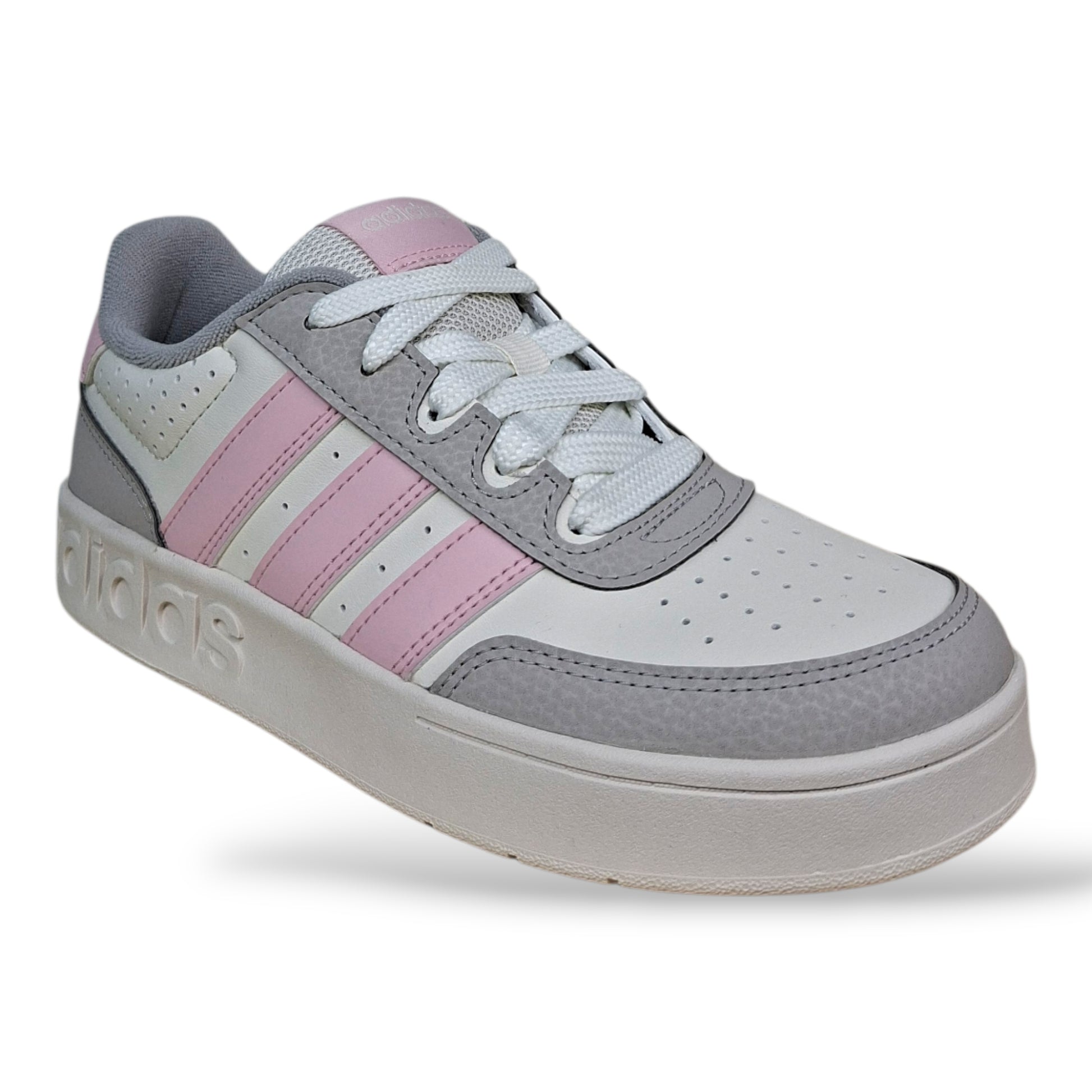 scarpe-pelle-tennis-ragazze-adidas-breakbase-bianco-grigio-rosa-lacci-scuola-media-scarpetteria-gica-trani
