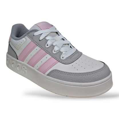 scarpe-pelle-tennis-ragazze-adidas-breakbase-bianco-grigio-rosa-lacci-scuola-media-scarpetteria-gica-trani
