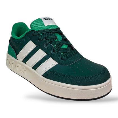 scarpe-pelle-tennis-ragazzi-adidas-breakbase-verdone-bianco-lacci-scuola-media-scarpetteria-gica-trani
