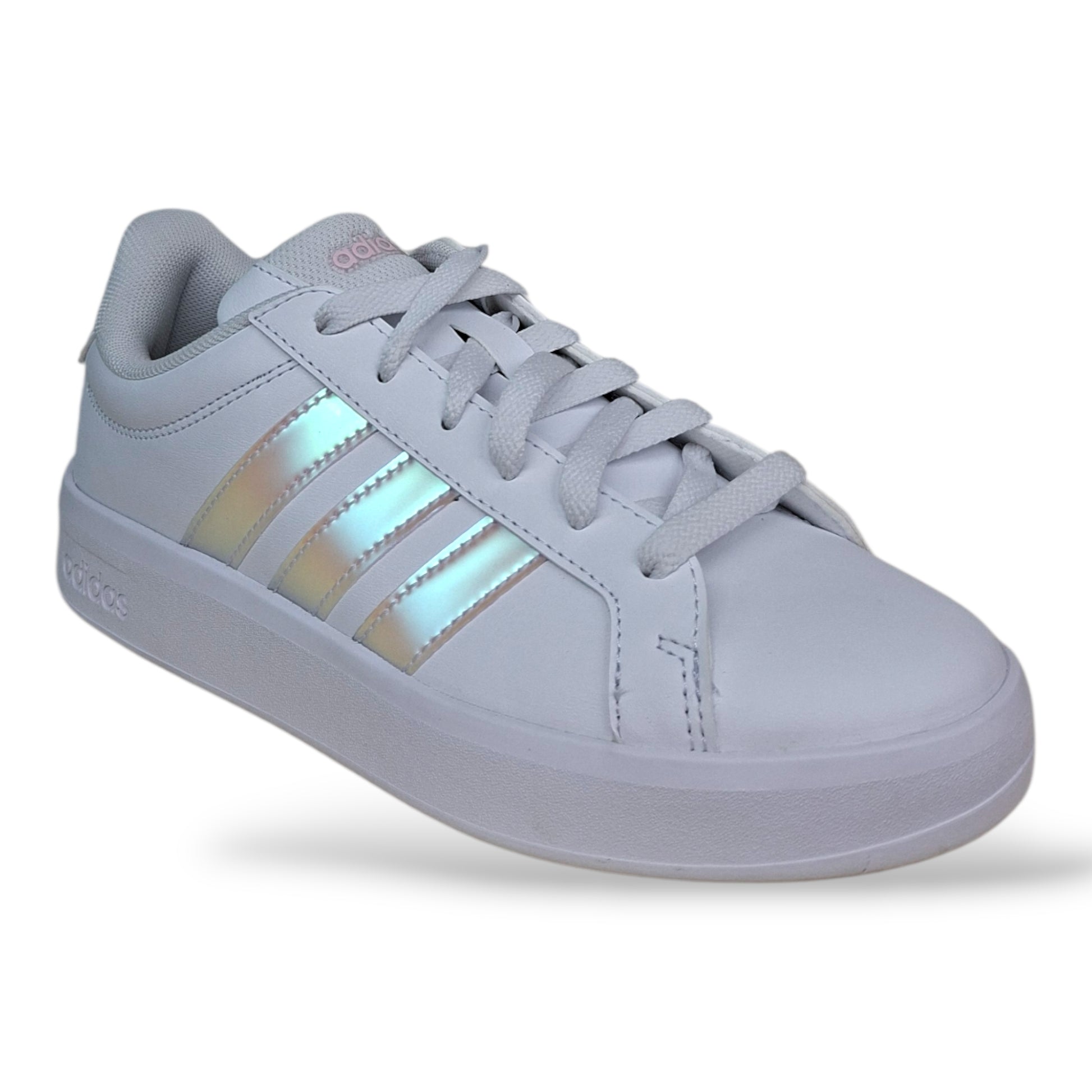 scarpe-pelle-ragazze-adidas-grand-court-bianco-cangiante-iridescente-lacci-scuola-media-scarpetteria-gica-trani

