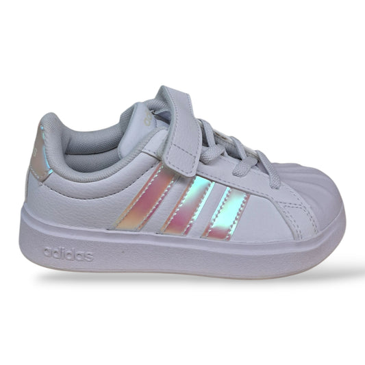 adidas-streettalk-jq1807-sneakers-bambine-bianco-cangiante-iridescente-laccio-elastico-velcro-taglie-28-35-scarpetteria-gica-trani
