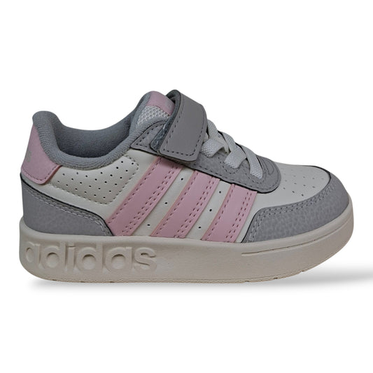 adidas-breakbase-kj9593-sneakers-bambine-bianco-grigio-rosa-laccio-elastico-velcro-pelle-taglie-28-35-scarpetteria-gica-trani
