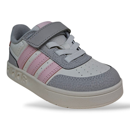 scarpe-pelle-bambine-adidas-breakbase-bianco-grigio-rosa-laccio-elastico-strappo-scuola-primaria-scarpetteria-gica-trani
