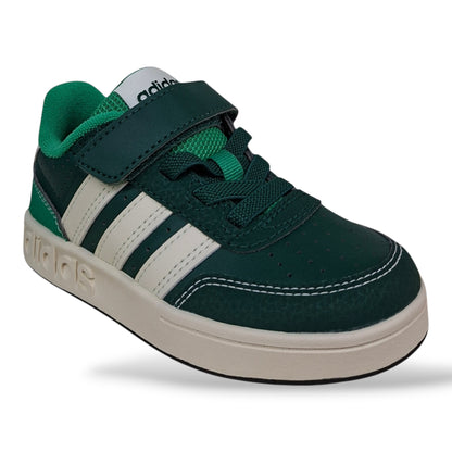 scarpe-pelle-bambini-adidas-breakbase-verde-scuro-bianco-laccio-elastico-strappo-scuola-primaria-scarpetteria-gica-trani
