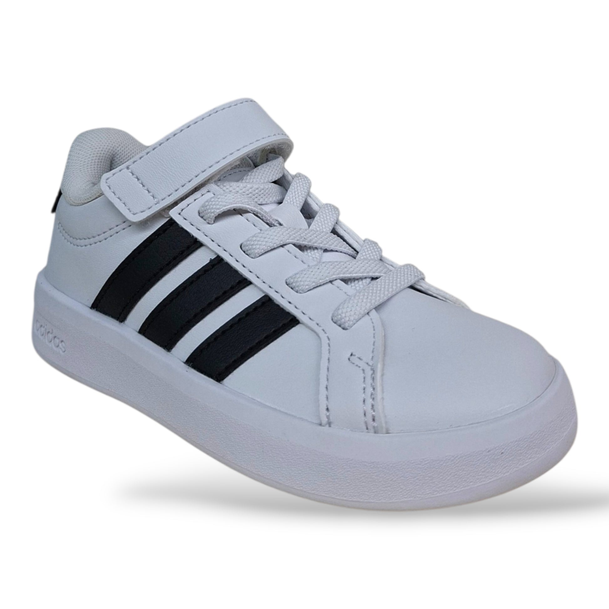scarpe-pelle-bambini-adidas-grand-court-bianco-nero-laccio-elastico-strappo-scuola-primaria-scarpetteria-gica-trani
