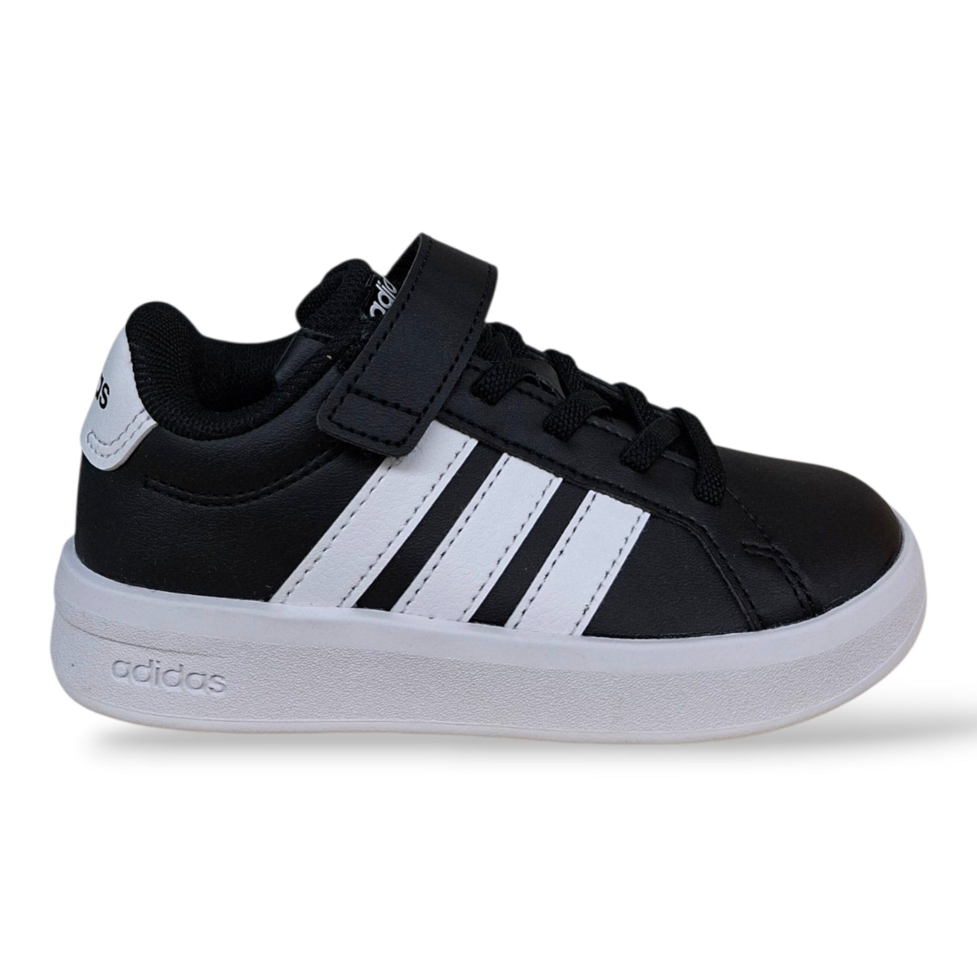 adidas-grand-court-sneakers-bambini-nero-bianco-lacci-elastici-velcro-pelle-taglie-28-35-scarpetteria-gica-trani
