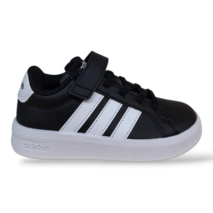 adidas-grand-court-sneakers-bambini-nero-bianco-lacci-elastici-velcro-pelle-taglie-28-35-scarpetteria-gica-trani

