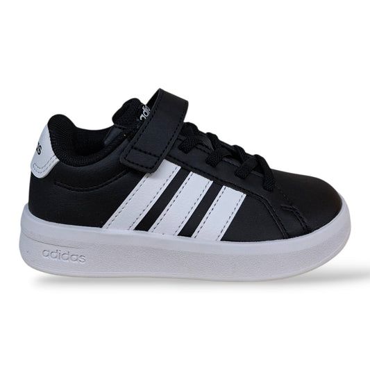 adidas-grand-court-sneakers-bambini-nero-bianco-lacci-elastici-velcro-pelle-taglie-28-35-scarpetteria-gica-trani

