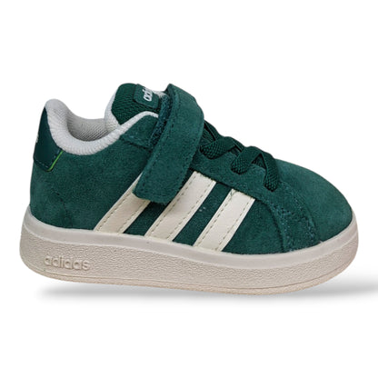 adidas-grand-court-jr0776-sneakers-bambini-verdone-bianco-suede-laccio-elastico-velcro-taglie-21-27-scarpetteria-gica-trani
