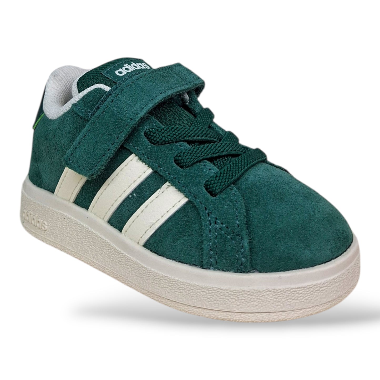scarpe-suede-bambini-piccoli-adidas-grand-court-verdone-bianco-laccio-elastico-strappo-scuola-materna-scarpetteria-gica-trani
