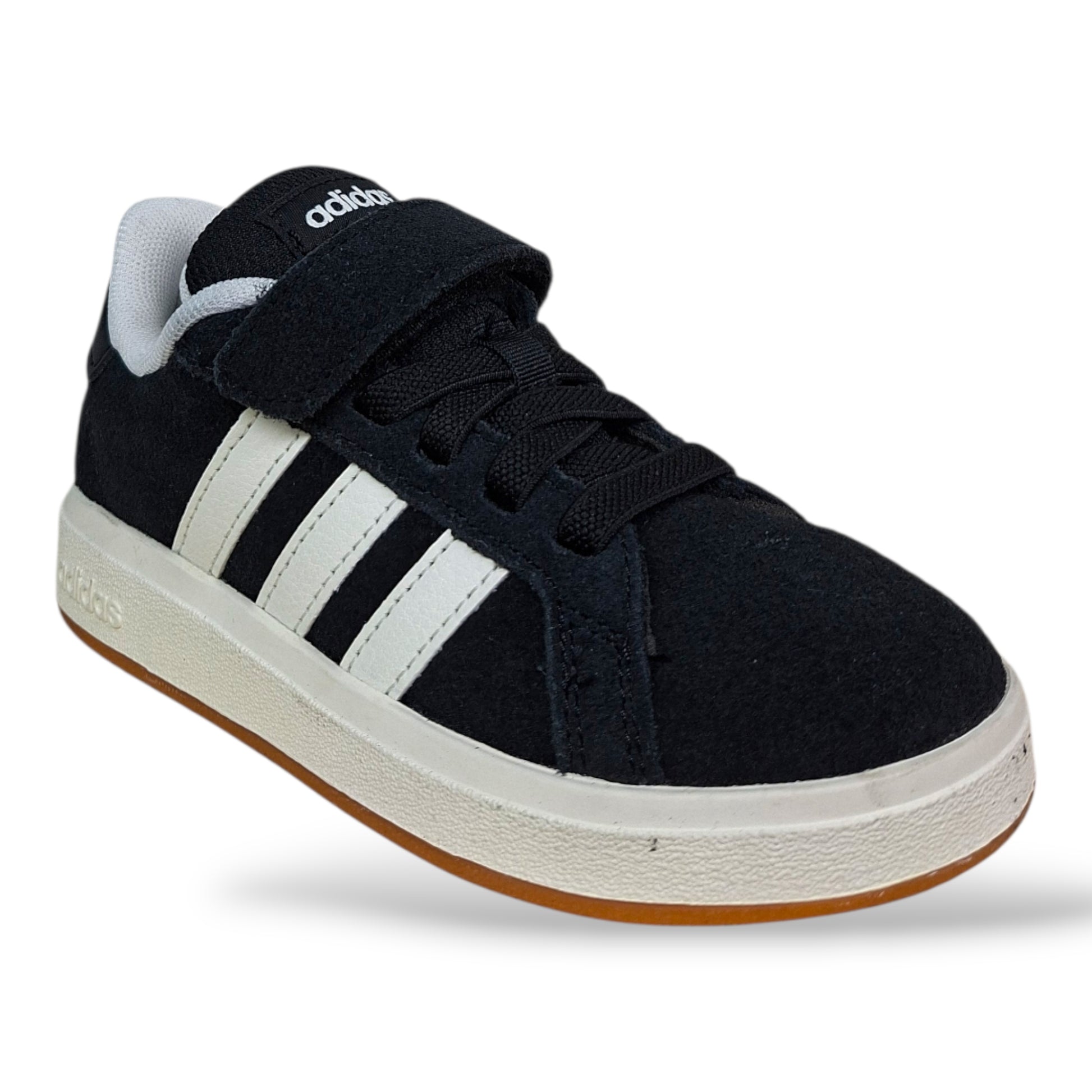 scarpe-suede-ragazzi-adidas-grand-court-nero-bianco-laccio-elastico-strappo-scuola-primaria-scarpetteria-gica-trani
