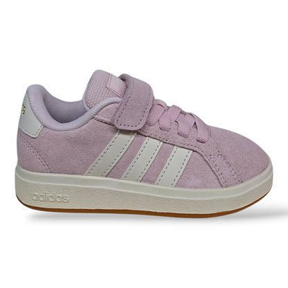 adidas-grand-court-jh6181-sneakers-bambine-rosa-bianco-suede-laccio-elastico-velcro-taglie-28-35-scarpetteria-gica-trani
