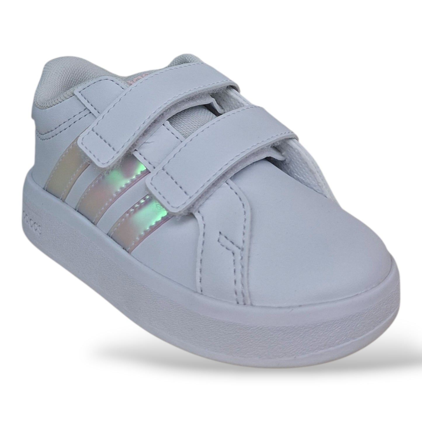 scarpe-pelle-bambina-piccola-adidas-grand-court-bianco-cangiante-velcro-strappo-scuola-materna-scarpetteria-gica-trani
