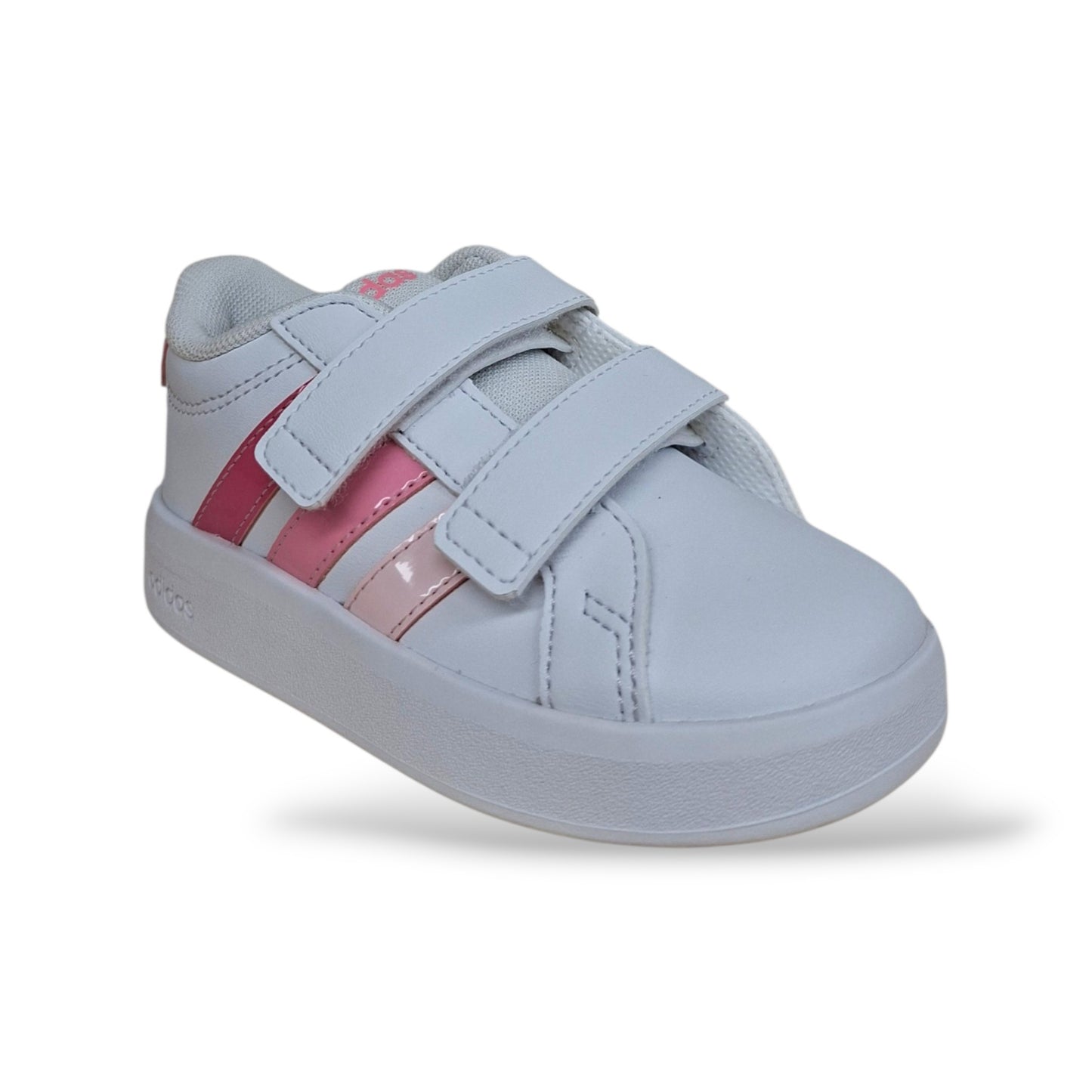 scarpe-bambina-adidas-grand-court-bianco-rosa-pelle-strappo-velcro-scuola-comfort-durevoli-scarpetteria-gica-trani
