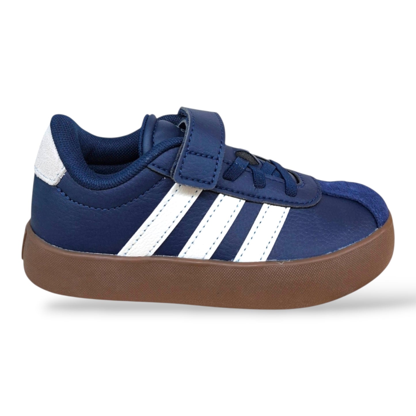 adidas-vl-court-kk4549-sneakers-bambini-blu-marrone-suede-laccio-elastico-velcro-taglie-28-35-scarpetteria-gica-trani
