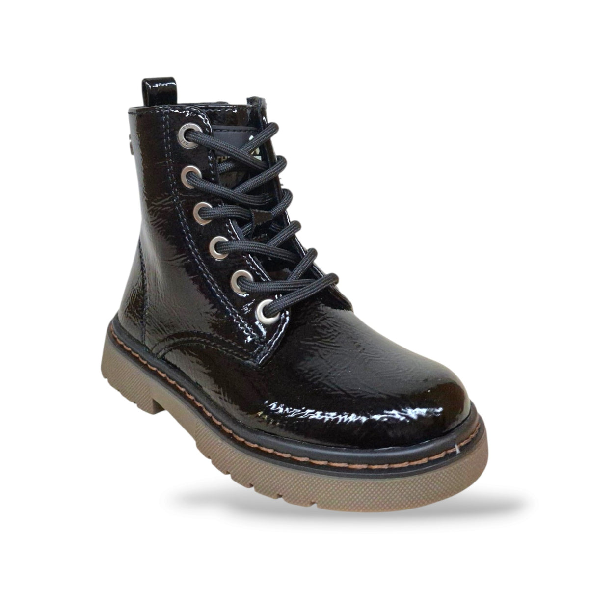 anfibio-bambine-ragazze-xti-botin-15404402-nero-vernice-tomaia-brillante-moderna-decisa-lacci-calzata-stabile-zip-laterale-indosso-rapido-stile-grintoso-urbano-casual-tempo-libero-passeggiate-taglie-25-31-scarpetteria-gica-trani
