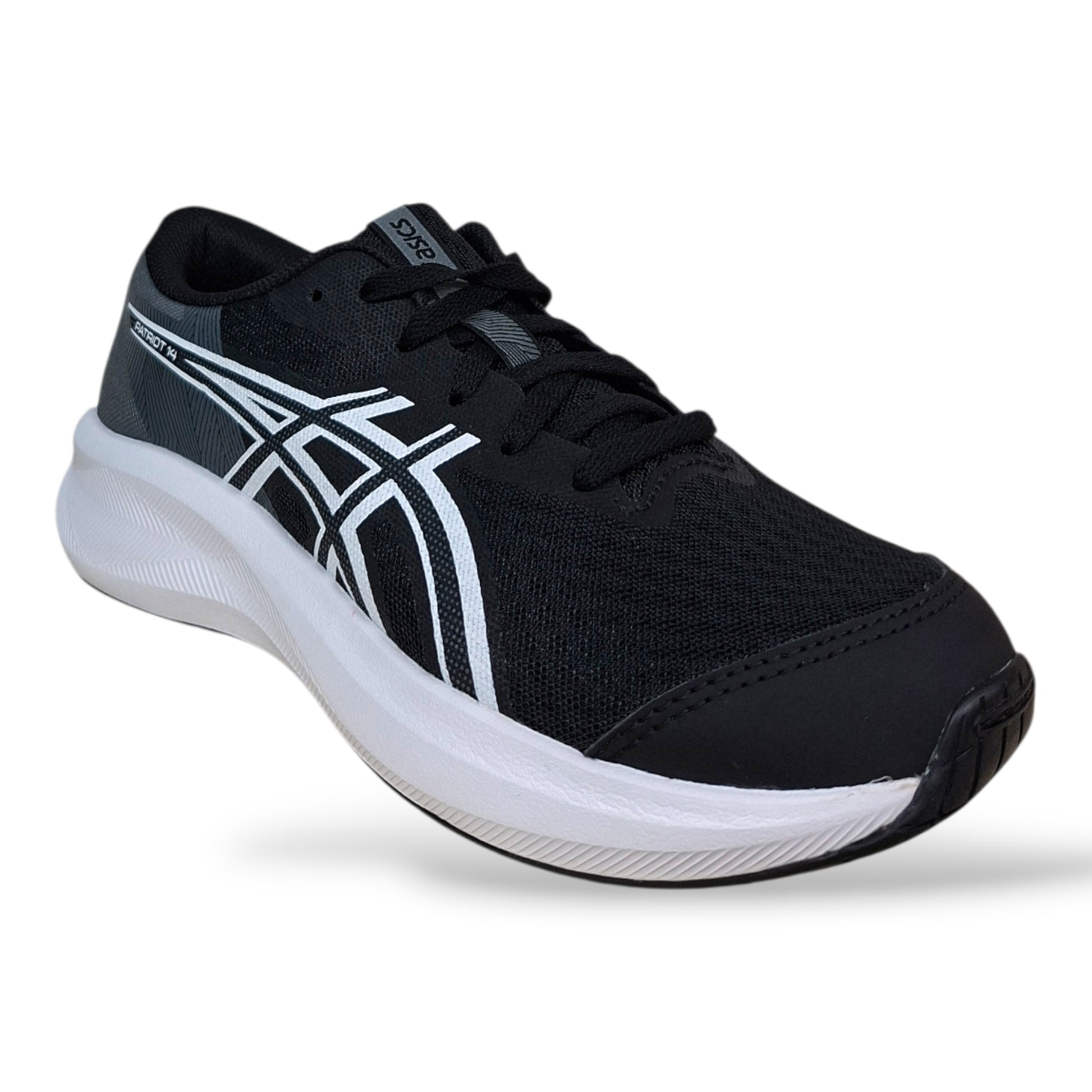 scarpe-running-ragazzi-asics-patriot-14-nero-bianco-lacci-tessuto-mesh-scuola-media-scarpetteria-gica-trani
