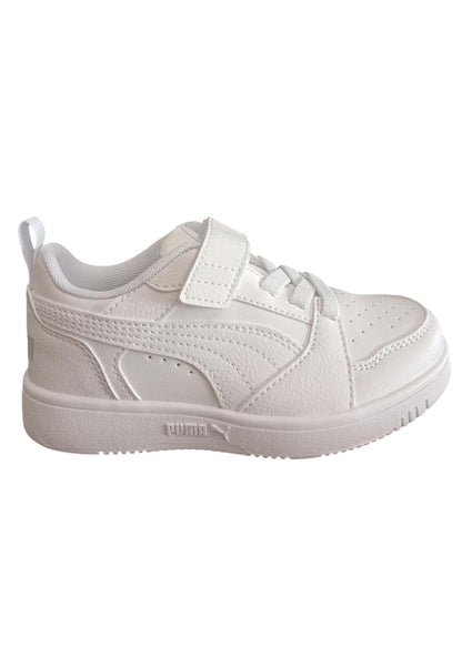 Scarpe sneakers Unisex bambini PUMA REBOUND  bianco-nero-blue laccio elastico e velcro