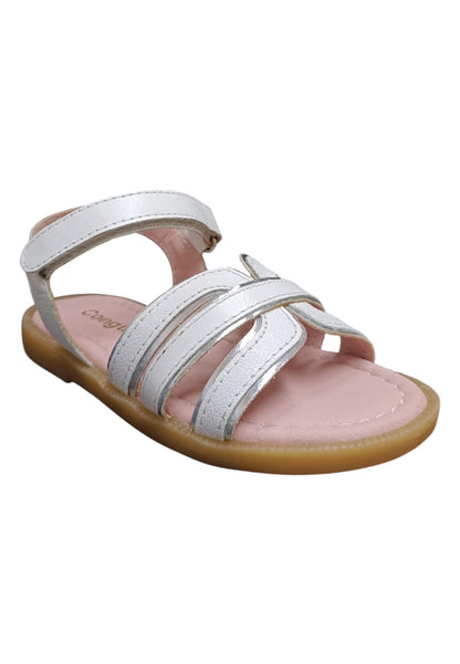 Sandali bambina Conguitos Rivets bianco argento pelle