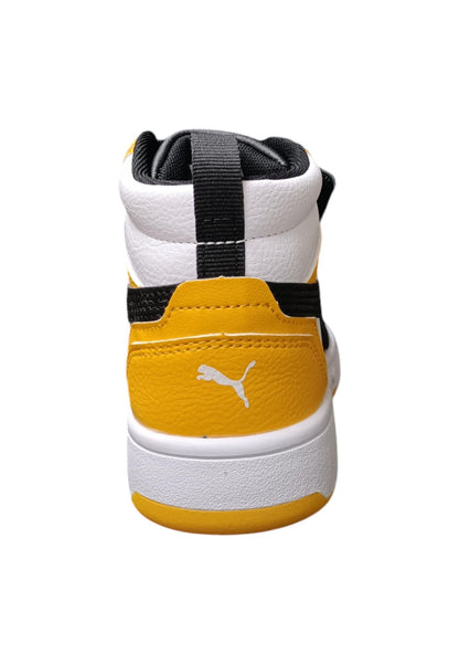 Scarpe sneakers Unisex bambini PUMA REBOUND  bianco-nero-giallo laccio elastico e velcro
