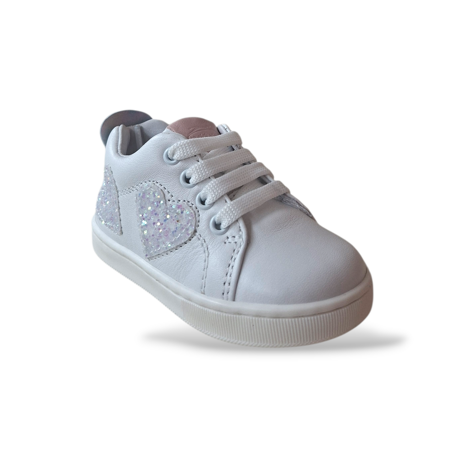 Scarpine primi passi Balducci pelle bianco rosa glitter laccio zip laterale - Scarpetteria Gica Trani
