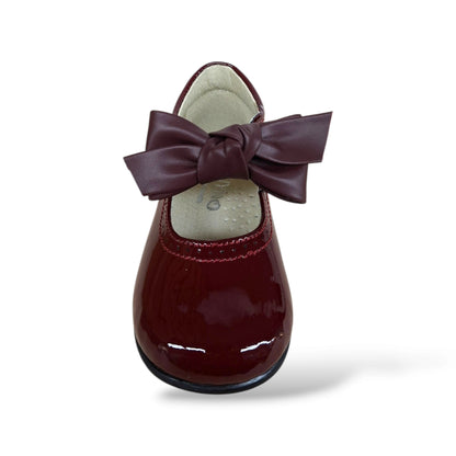 scarpe-vernice-bordeaux-lucida-primi-passi-bambina-panyno-b1528-fiocco-estraibile-fibbia-fodera-pelle-sottopiede-pelle-anatomico-fondo-gomma-rosso-vino-romantico-due-look-cerimonia-quotidiana-taglie-19-23-scarpetteria-gica-trani

