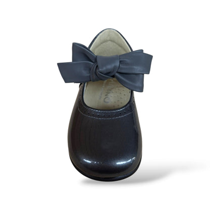 scarpine-vernice-grigia-lucida-primi-passi-bambina-panyno-b1528-fiocco-estraibile-fibbia-fodera-pelle-sottopiede-pelle-anatomico-fondo-gomma-neutro-premium-raro-originale-taglie-19-23-scarpetteria-gica-trani
