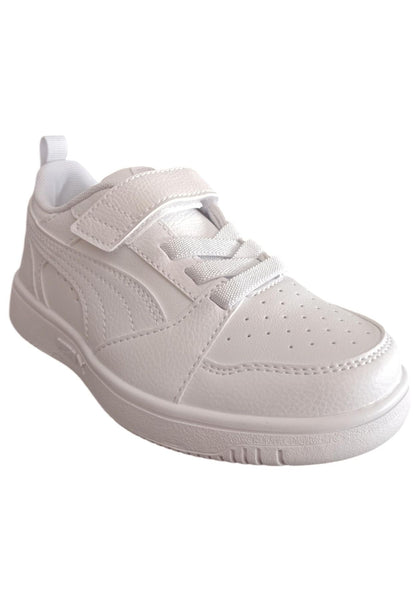 Scarpe sneakers Unisex bambini PUMA REBOUND  bianco-nero-blue laccio elastico e velcro