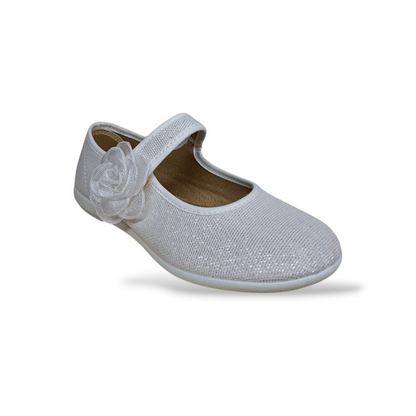 Ballerine bambina VUL-LADI bianco velcro fiore pizzo cerimonia eleganti