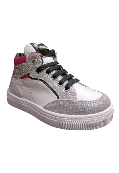 Sneakers bambina Balducci Butter bianco argento fucsia pelle - Glamour trendy con zip laterale