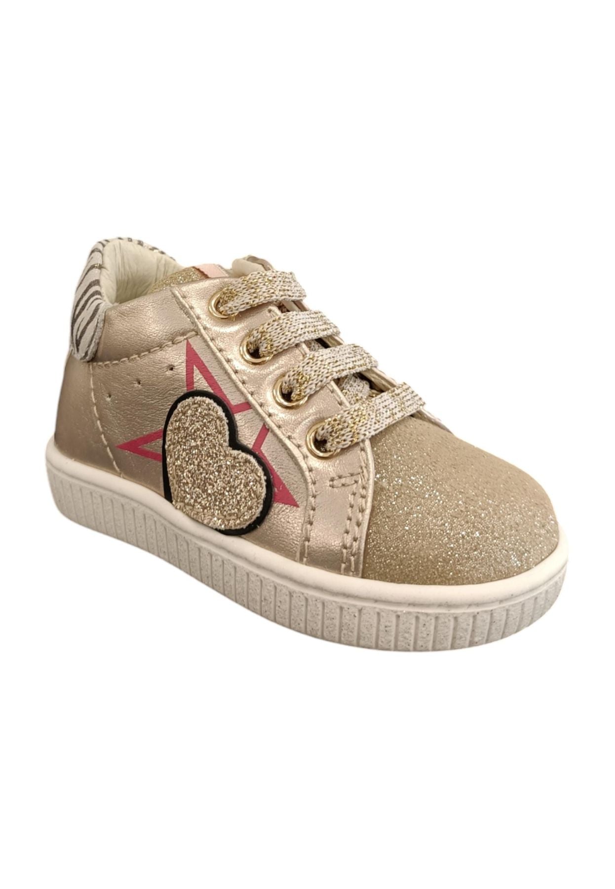 Scarpe sneakers bambina balducci 3813  platino-nero-fucsia laccio e zip laterale