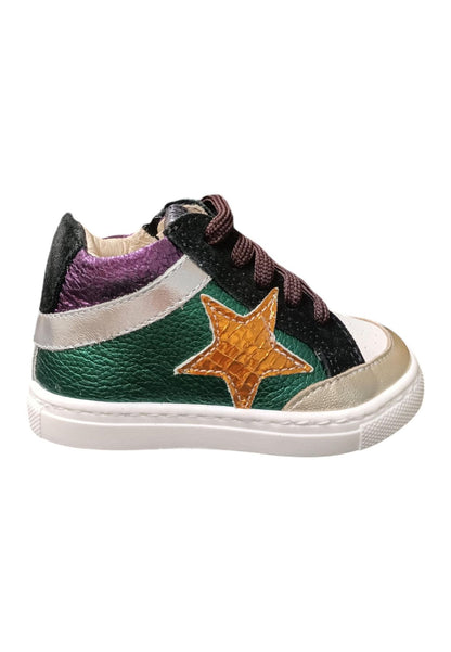 Scarpe sneakers Bimba ciao STAR BABY  bianco-verdone-viola-nero-arancione laccio e zip laterale