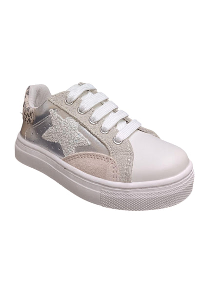 Scarpe sneakers Bambine e ragazze balducci BUTTER  bianco-argento-beige-maculato laccio e zip laterale