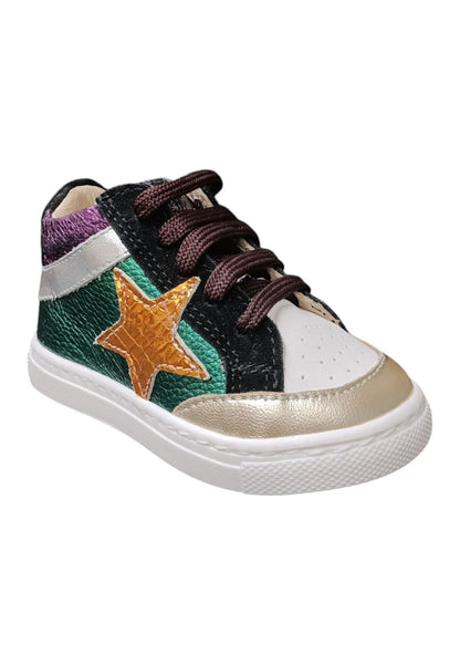 Scarpe sneakers Bimba ciao STAR BABY  bianco-verdone-viola-nero-arancione laccio e zip laterale