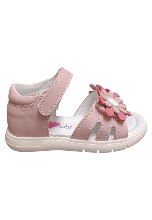 Sandalo bambina Balocchi Paris cipria pelle - Sandalo tallonato primi passi con velcro