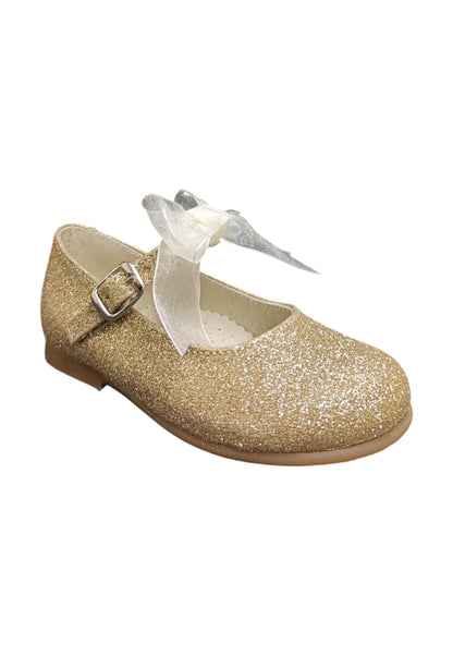 Ballerina bambina Panyno B3024 dorato pelle fibbia fiocco estraibile elegance