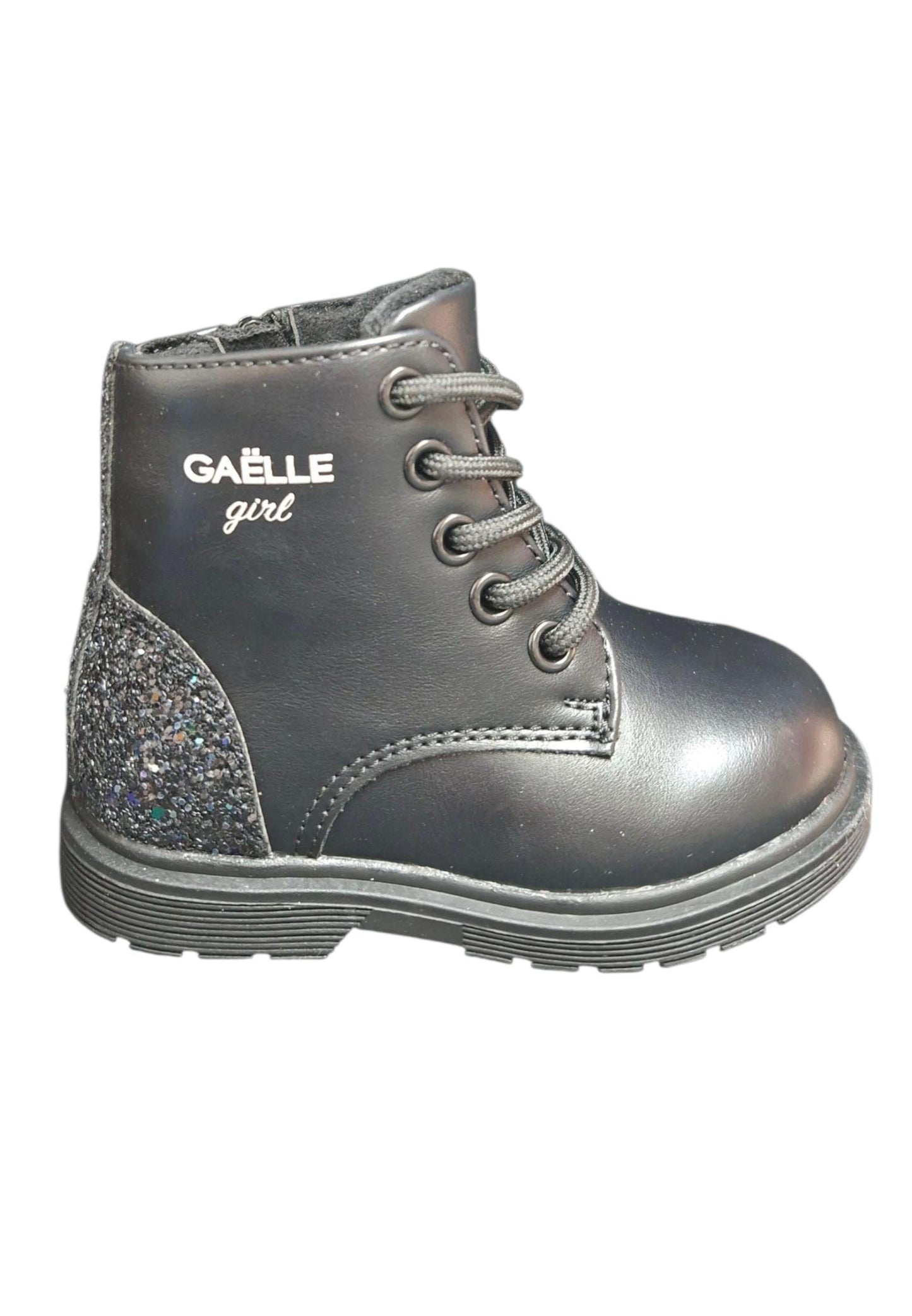 Anfibio bambina Gaelle nero glitter pelle zip laterale urban style