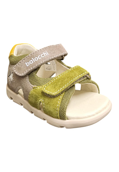 Sandalo bambino Balocchi Over tortora verde-giallo suede-tessuto - Primi passi tallonato con velcro