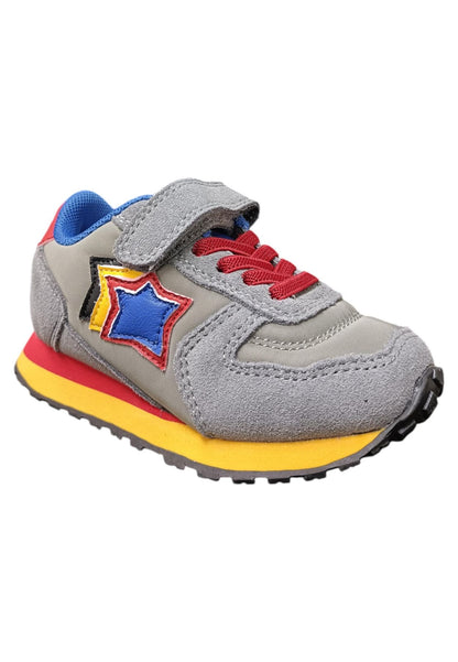 Scarpe sneakers Unisex bambini Atlantic Stars BEN  grigio-giallo-rosso-azzurro-nero laccio elastico e velcro