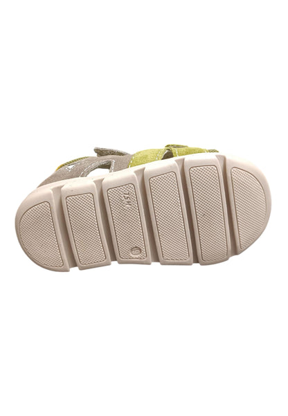 Sandalo bambino Balocchi Over tortora verde-giallo suede-tessuto - Primi passi tallonato con velcro
