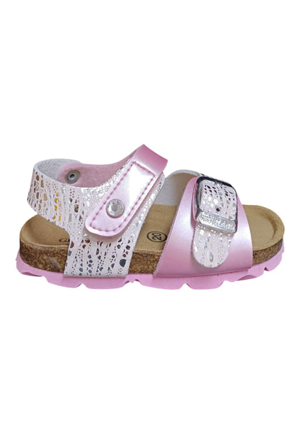 Sandalo bio bambino Grunland Junior 1116 rosa pelle sughero fibbia comfort